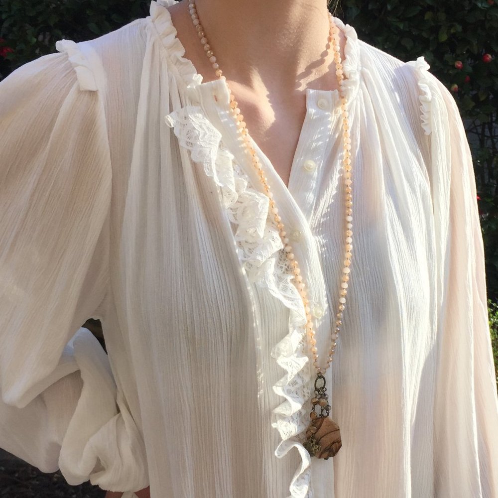 Beautiful Natural Stone Beaded Dangle Necklace - Picture 2 of 6